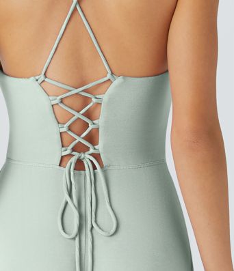 Ribbed Cowl Neck Lace Up Midi Dress