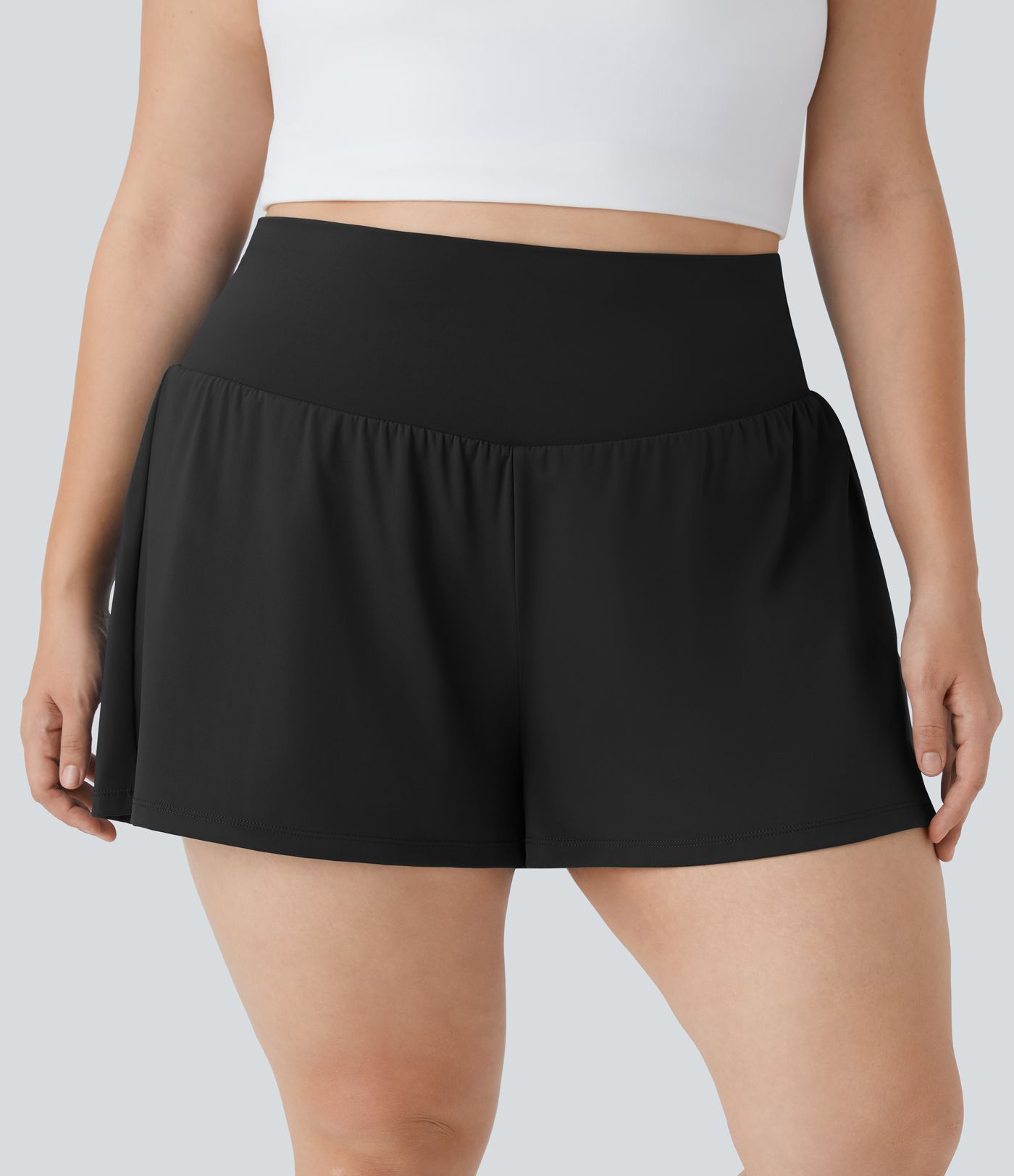 Super High Waisted Pocket & Pocket 2-in-1 Yoga Plus Size Shorts 4''-Longer Length