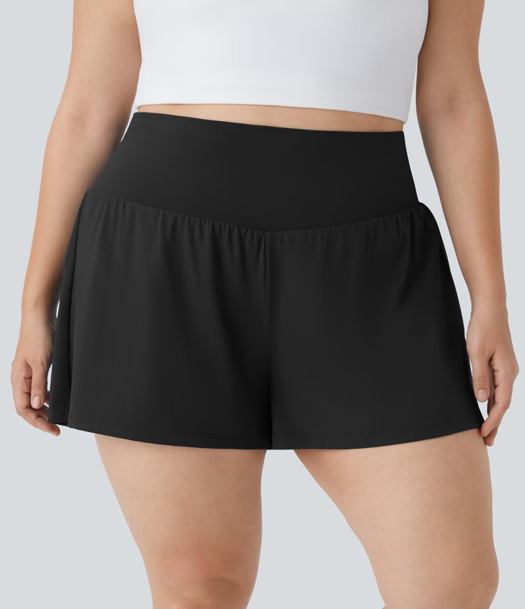 Super High Waisted Pocket & Pocket 2-in-1 Yoga Plus Size Shorts 4''-Longer Length