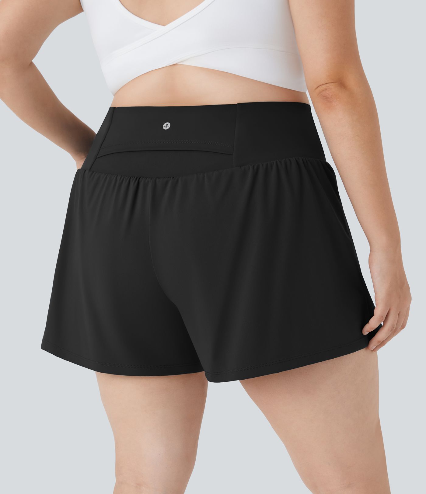 Super High Waisted Pocket & Pocket 2-in-1 Yoga Plus Size Shorts 4''-Longer Length