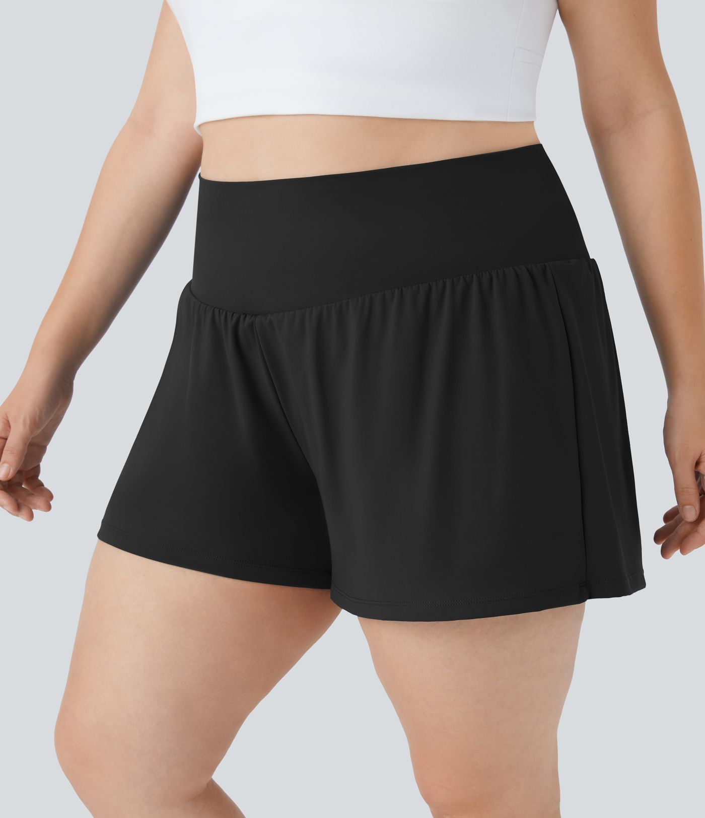 Super High Waisted Pocket & Pocket 2-in-1 Yoga Plus Size Shorts 4''-Longer Length