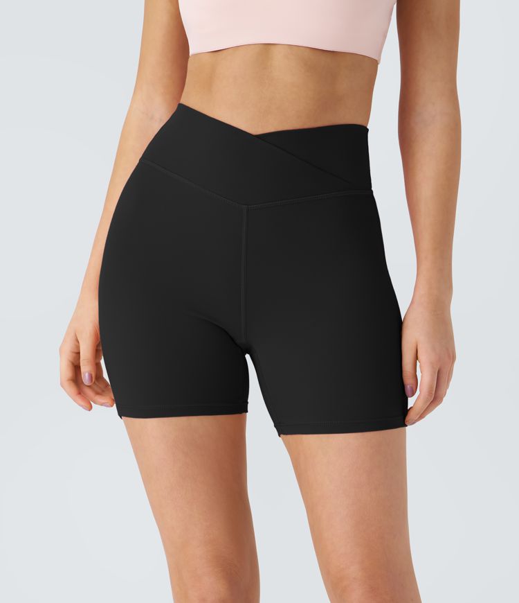 Softlyzero™ Plush High Waisted Crossover Ruched Yoga Shorts 5''