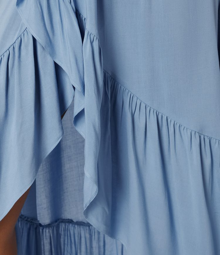 Falda maxi resort fluida dobladillo volante alto bajo plisado tiro alto