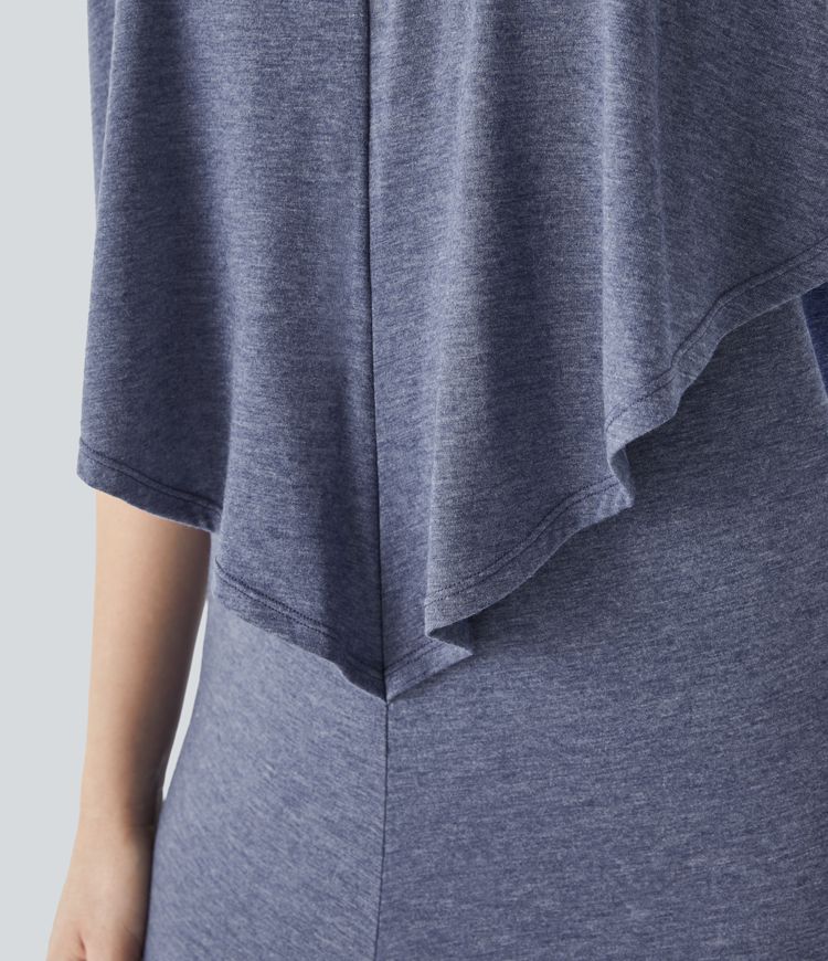 V Neck Tie Back Ruched Maxi Slip Dress