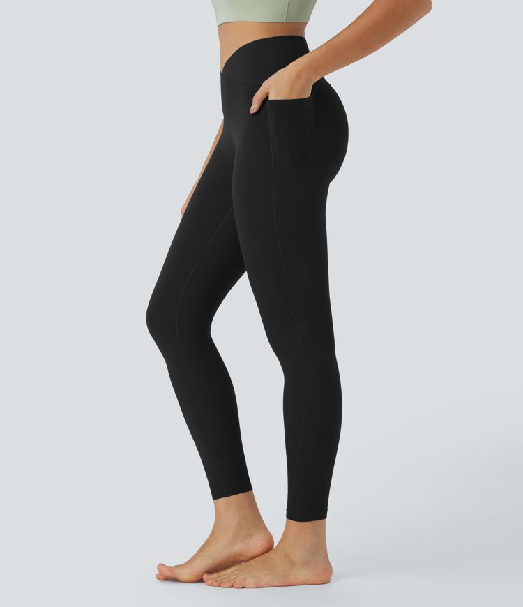 UltraSculpt™ High Waisted Crossover Tummy Control Butt Lifting Side Pocket Yoga 7/8 Leggings