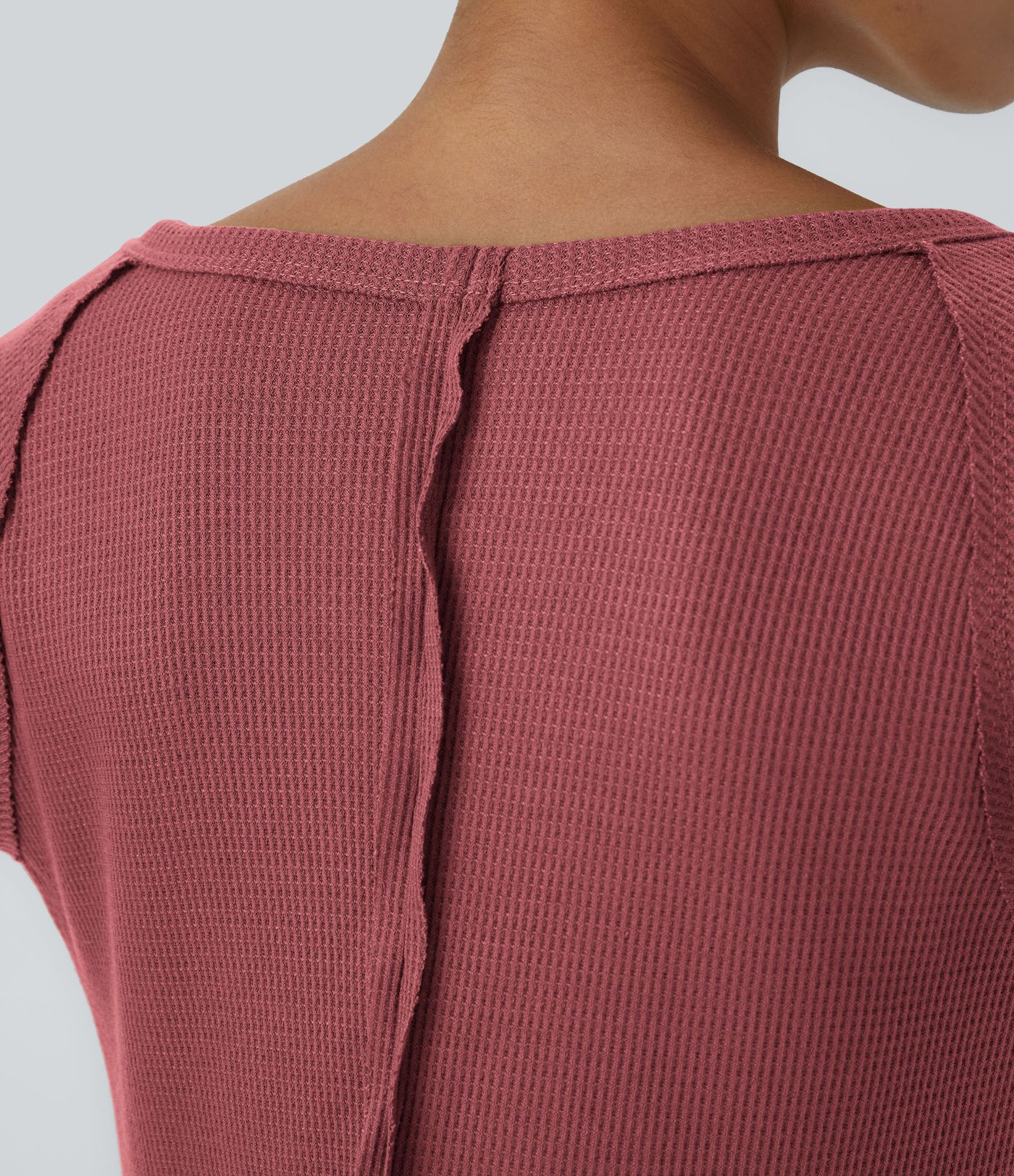 Boat Neck Raglan Sleeve Thumb Hole Hem Waffle Casual Sweatshirt Dress