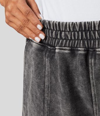 Short en Coton Casual Lavés à Taille Mi-haute avec Poches Latérales et Fente