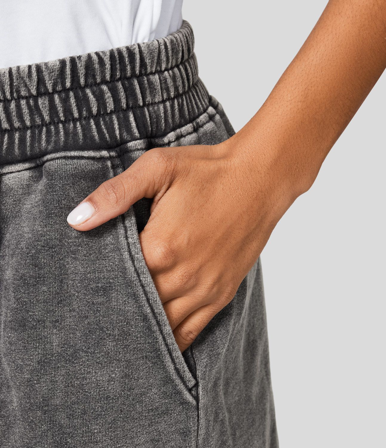 Short en Coton Casual Lavés à Taille Mi-haute avec Poches Latérales et Fente