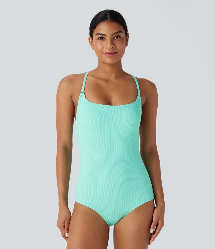 Maillot de bain une pièce texturé dos nu avec laçage