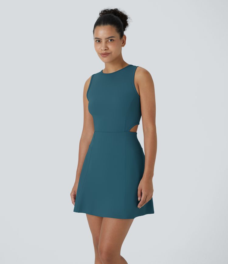 Backless Buckle Tie Back 2-in-1 Pocket Dance Active Dress
