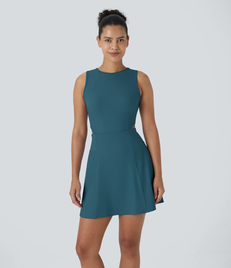 Backless Buckle Tie Back 2-in-1 Pocket Dance Active Dress