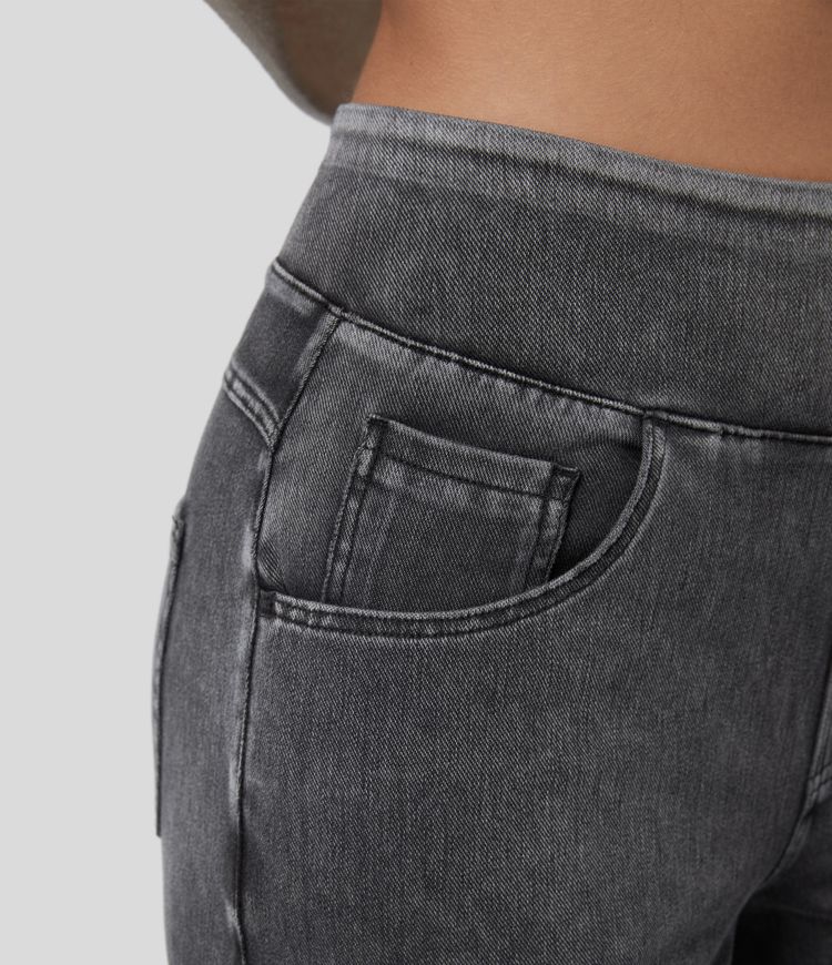 Halara Flex™ Jean Large Travail à Taille Haute Poches Multiples et Tricot Extensible