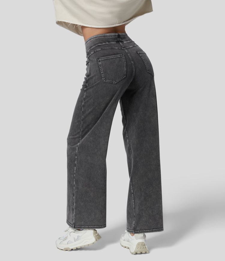Halara Flex™ Jean Large Travail à Taille Haute Poches Multiples et Tricot Extensible