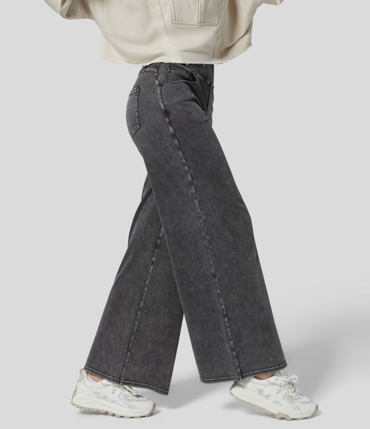 Halara Flex™ Jean Large Travail à Taille Haute Poches Multiples et Tricot Extensible