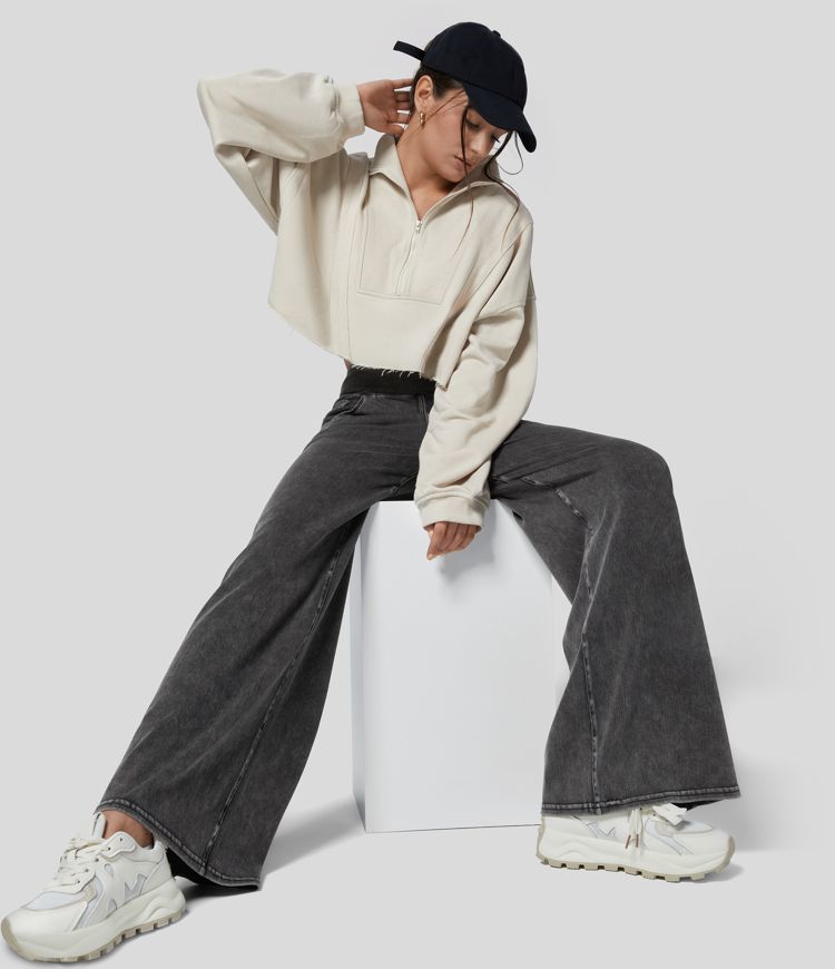 Halara Flex™ Jean Large Travail à Taille Haute Poches Multiples et Tricot Extensible