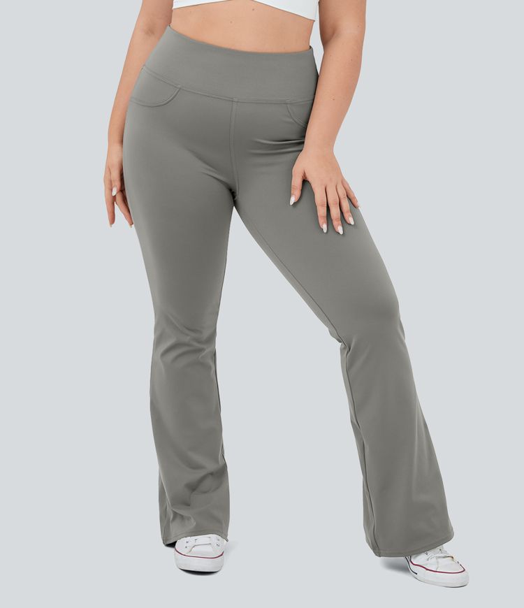 High Waisted Back Pocket Flare Yoga Plus Size Leggings