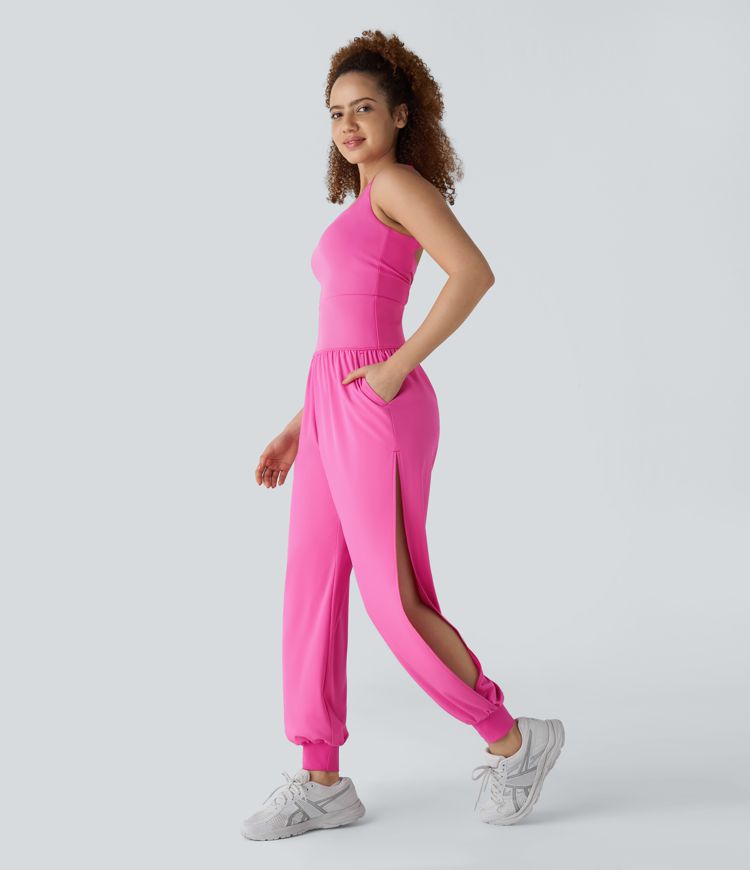 Tummy Control Pocket Cut Out Quick Dry Tennis Jumpsuit
