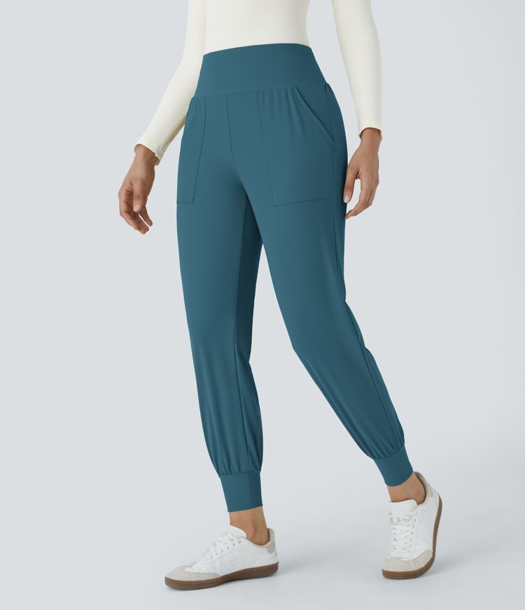 High Waisted Plain Side Pocket Casual Joggers
