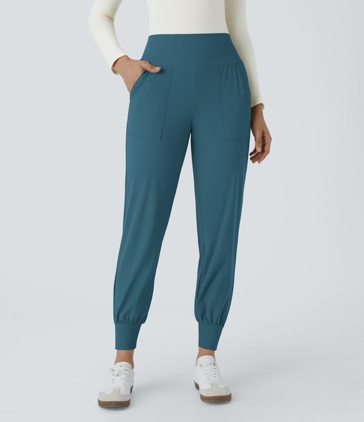 High Waisted Plain Side Pocket Casual Joggers
