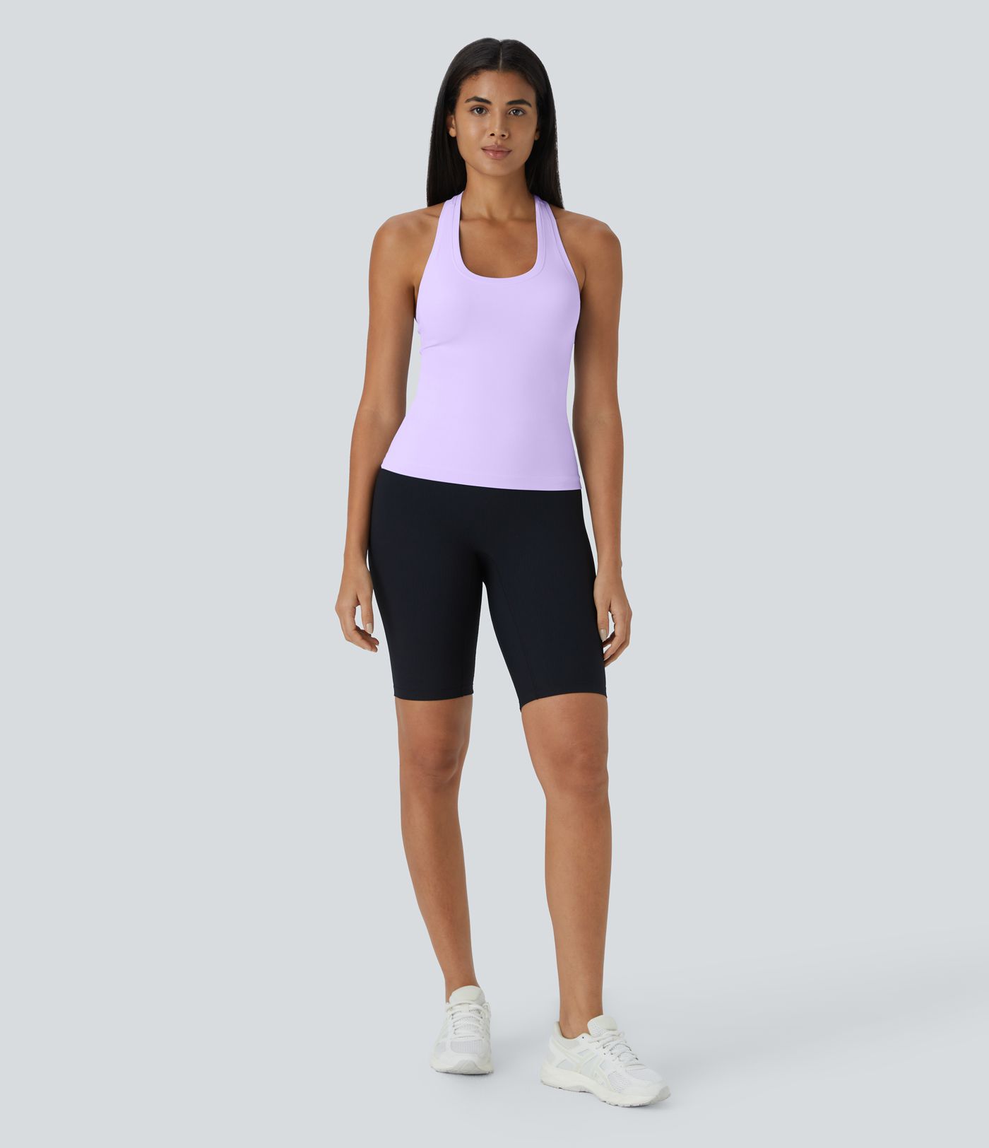 Solid Stretchy U Neck Racerback Workout Tank Top