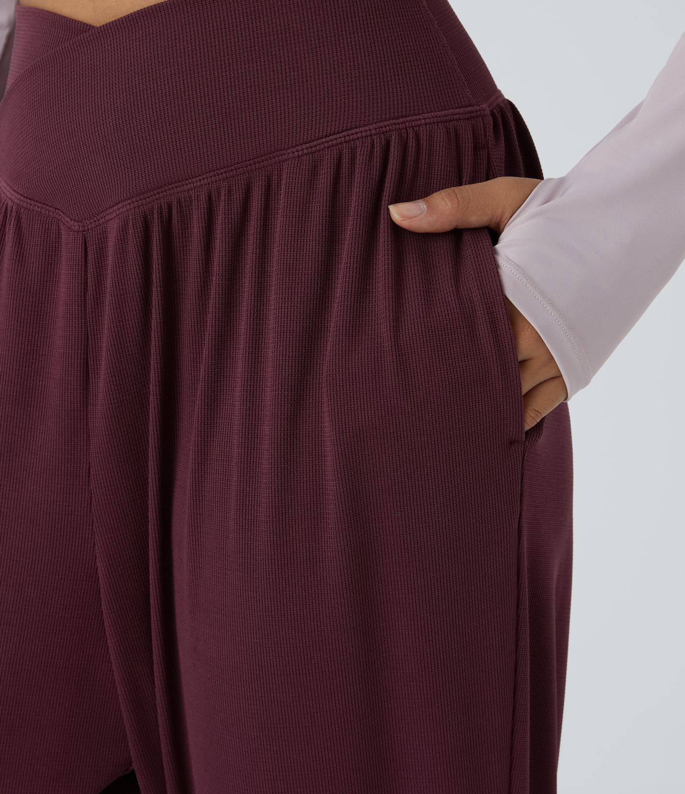 High Waisted Crossover Side Pocket Waffle Yoga Joggers