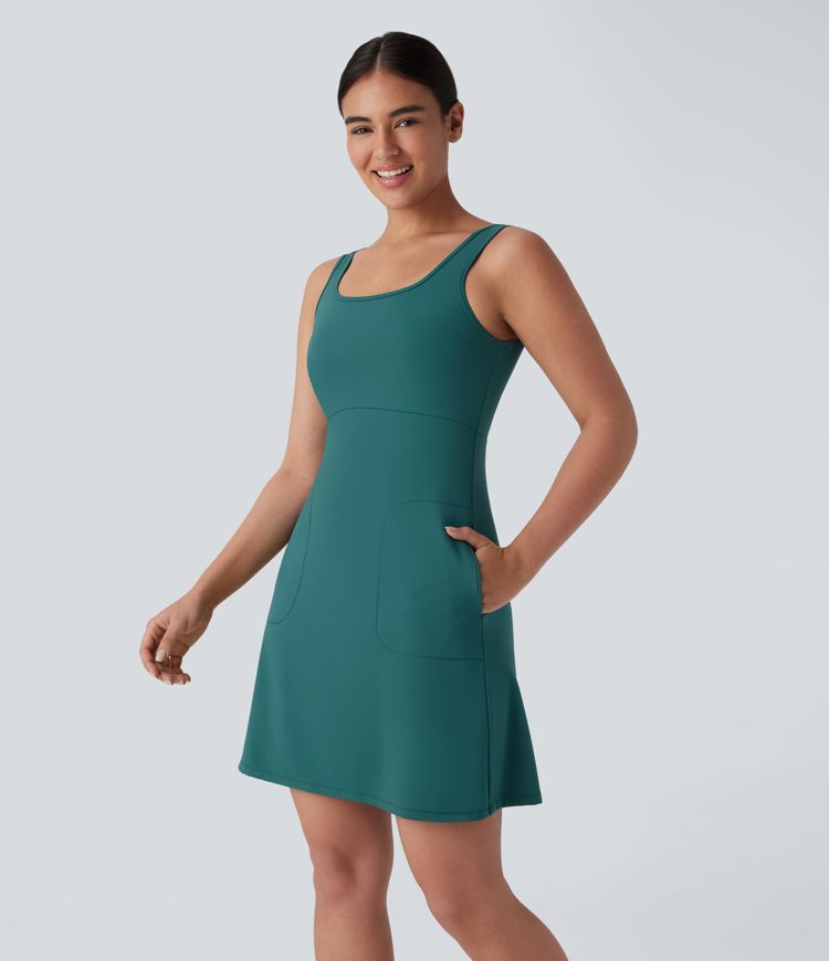 SpeedWave™ Square Neck Backless Side Pocket Quick Dry Mini Hiking Active Dress