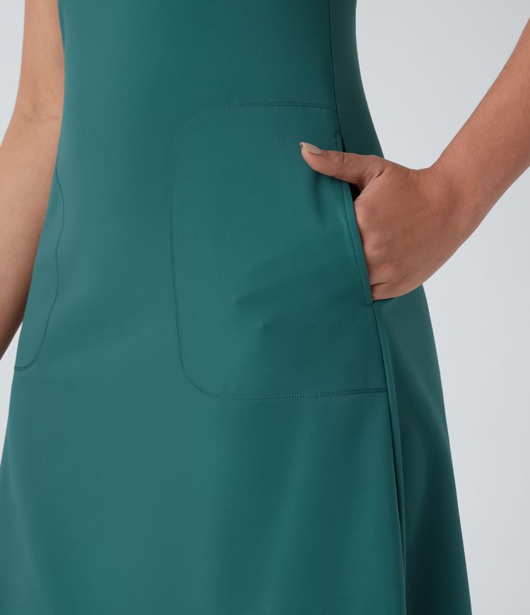 SpeedWave™ Square Neck Backless Side Pocket Quick Dry Mini Hiking Active Dress