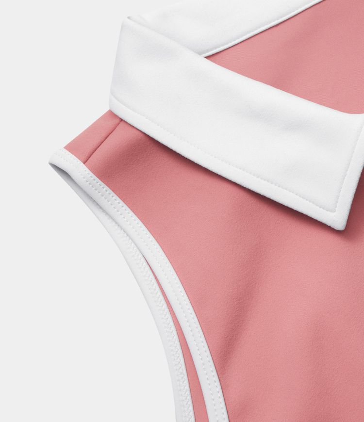 Color Block Collar Zipper Sleeveless 2-Piece Pocket Mini Golf Active Dress-Golf Tee Pocket