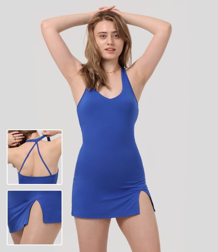 Robe Casual Mini Sans Manches Dos Nu Col en V et Évasée Robe Casual Mini Sans Manches Dos Nu Col en V et Évasée