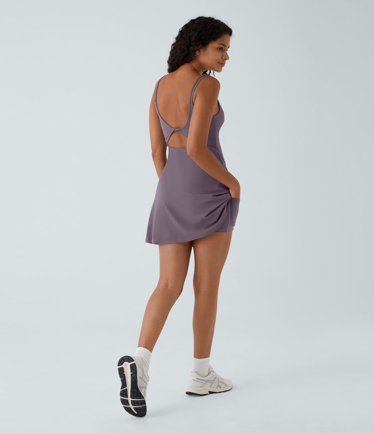 SoftlyZero™ Plush Double Straps 2-Piece Pocket Slip Dance Active Dress A-D Cups