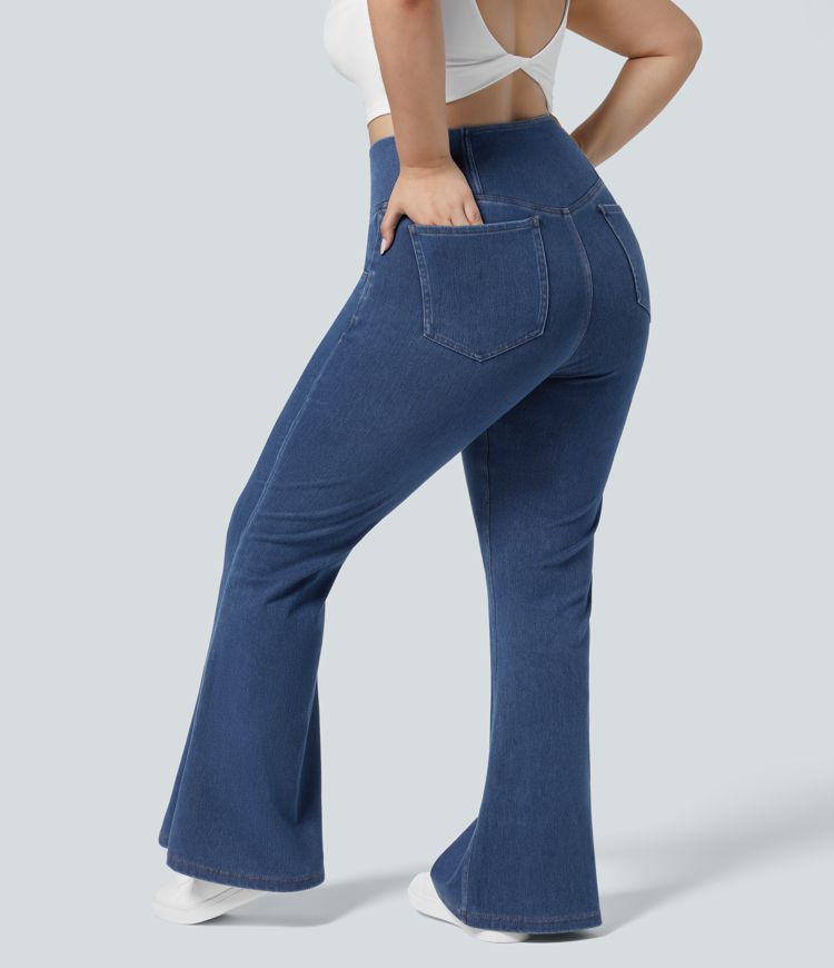 HalaraMagic™ High Waisted Crossover Pocket Washed Stretchy Knit Casual Plus Size Super Flare Jeans
