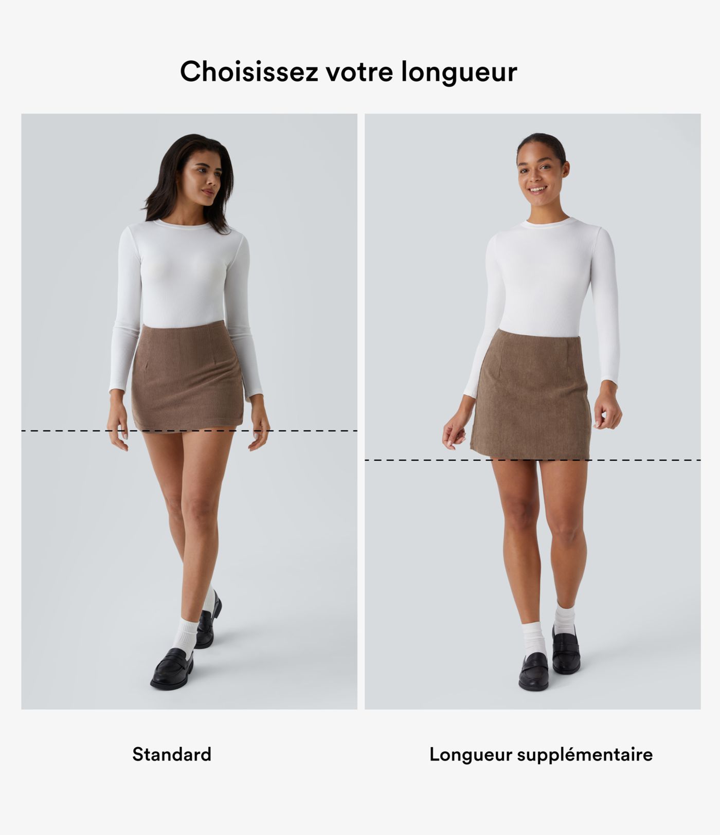 Mini-Jupe Casual en Velours Côtelé 2 en 1 Fermeture Éclair Invisible Taille Haute