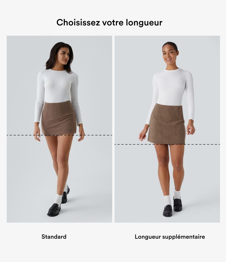 Mini-Jupe Casual en Velours Côtelé 2 en 1 Fermeture Éclair Invisible Taille Haute