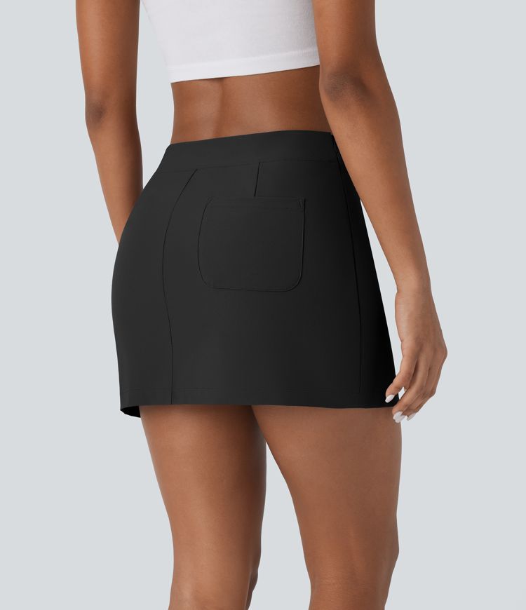 Water Repellent Low Rise V Shaped Pocket Twill Mini Casual Skirt