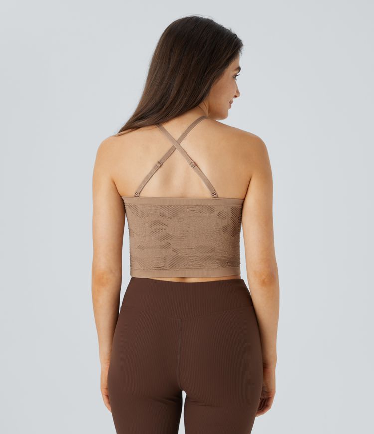 Seamless flow adjustable removable strap jacquard skinny yoga cami top