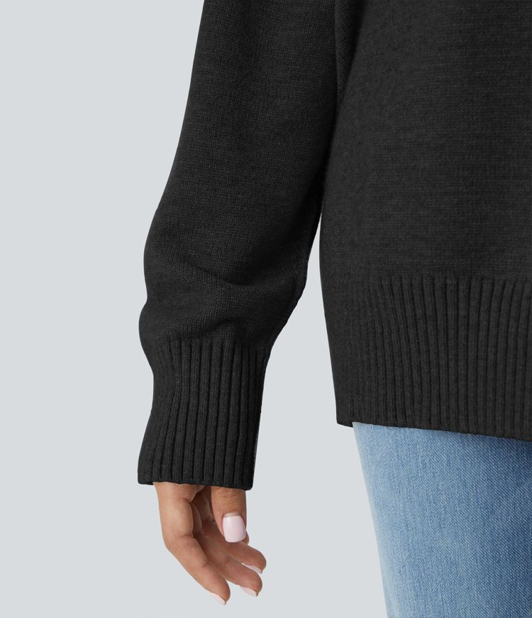 Round Neck Dropped Shoulder Long Sleeve Casual Jumper