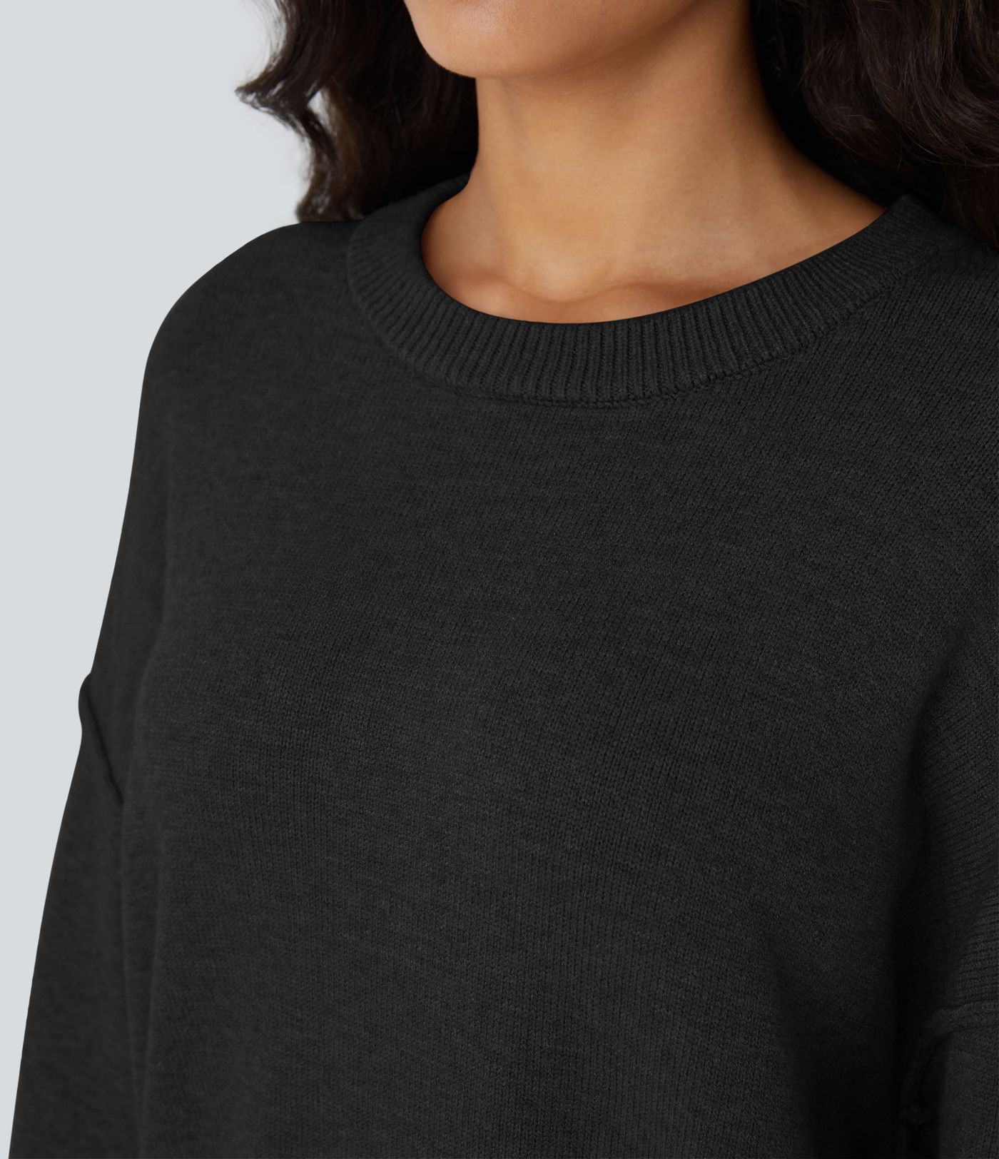 Round Neck Dropped Shoulder Long Sleeve Casual Jumper