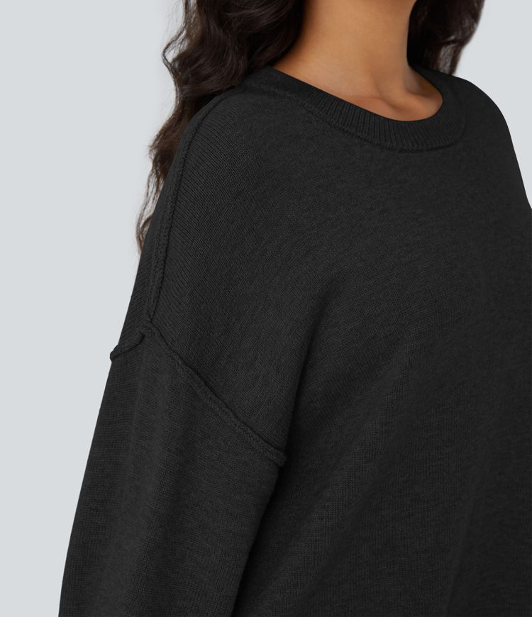 Round Neck Dropped Shoulder Long Sleeve Casual Jumper