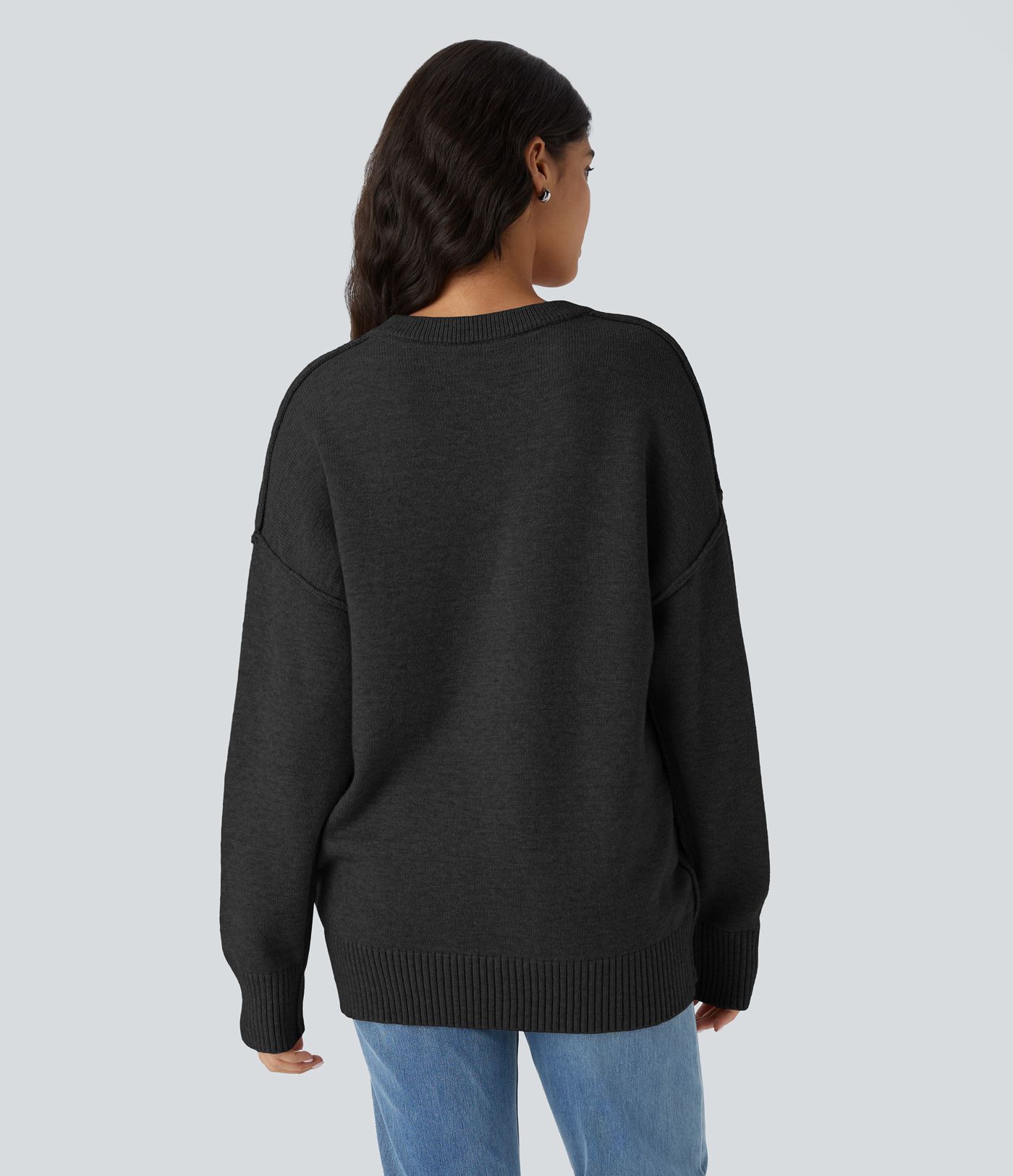 Round Neck Dropped Shoulder Long Sleeve Casual Jumper