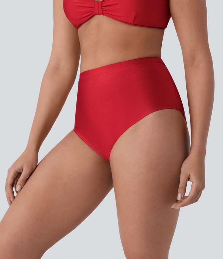 High Waisted Tummy Control Sheen Bikini Bottom Swimsuit