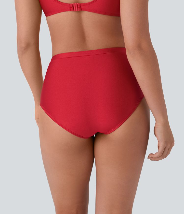 High Waisted Tummy Control Sheen Bikini Bottom Swimsuit