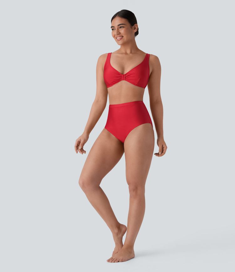 High Waisted Tummy Control Sheen Bikini Bottom Swimsuit