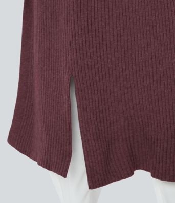 Geteilter Longline-Cardigan mit Kapuze, langen Ärmeln, Seitentasche