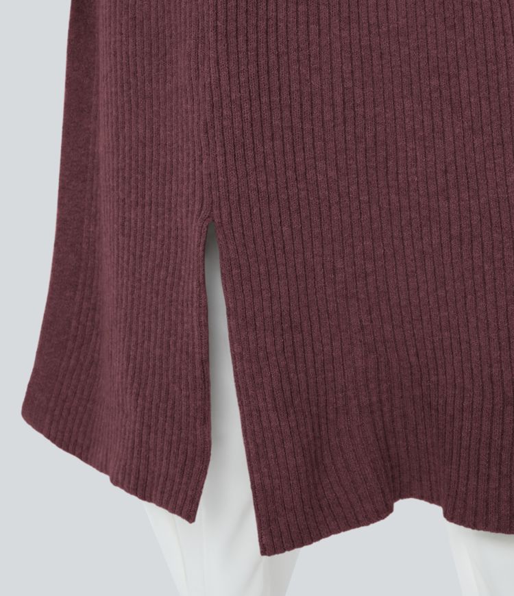 Geteilter Longline-Cardigan mit Kapuze, langen Ärmeln, Seitentasche