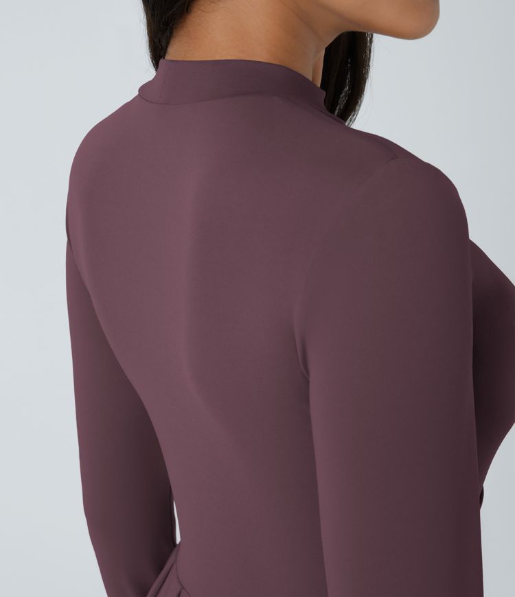 Mock-neck Long Sleeve Pocket Flare Maxi Casual Dress