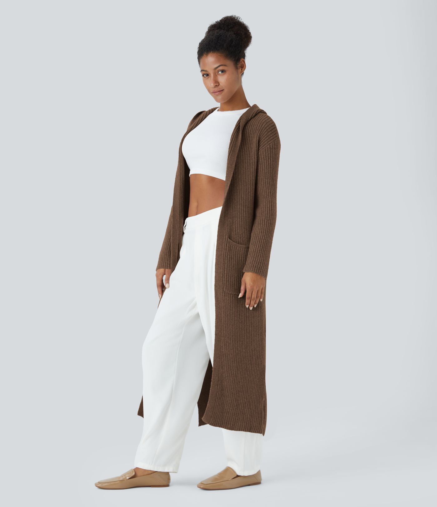 Hooded Long Sleeve Pocket Longline Casual Cardigan