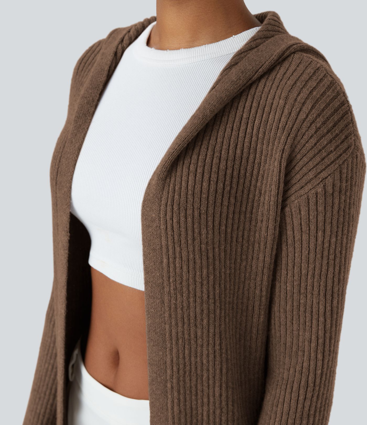 Hooded Long Sleeve Pocket Longline Casual Cardigan