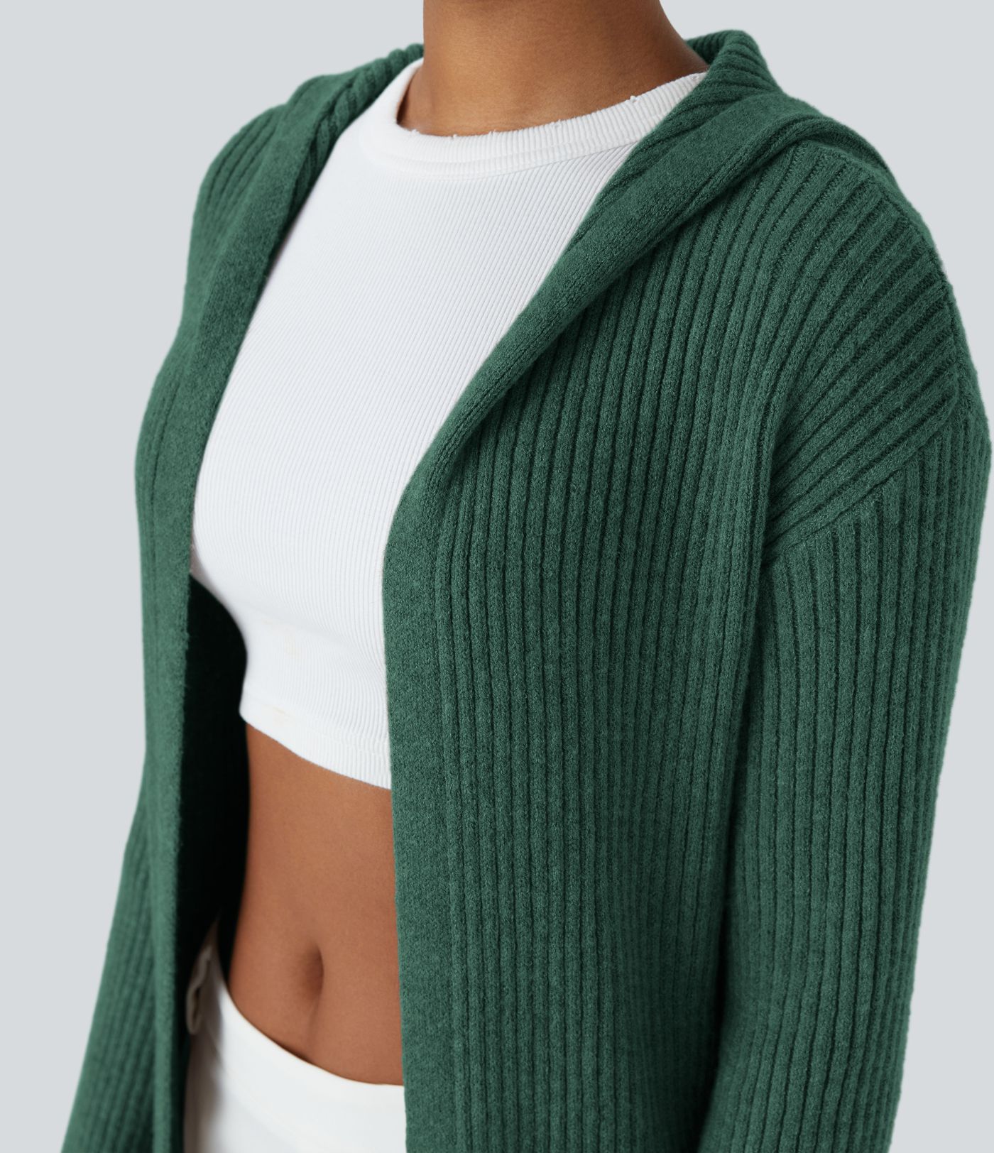 Cardigan lungo casual con cappuccio, maniche lunghe e tasca