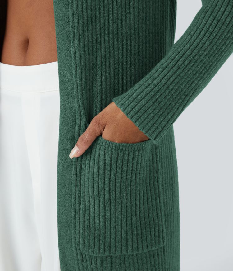 Cardigan lungo casual con cappuccio, maniche lunghe e tasca