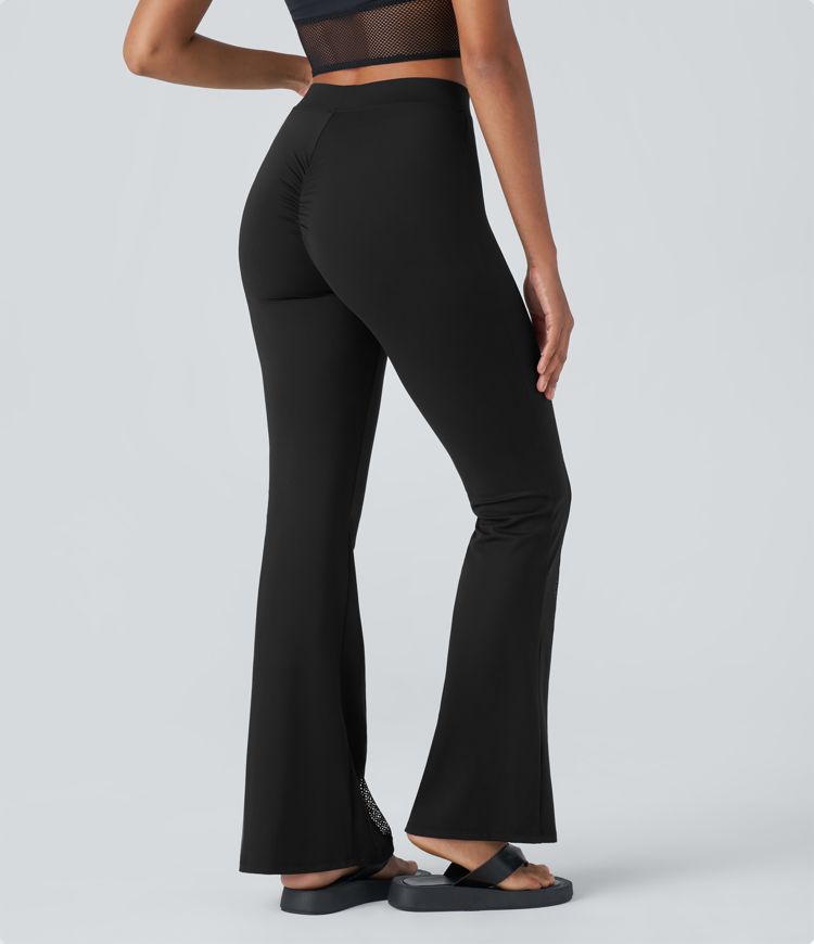 Softlyzero™ Plush High Waisted Contrast Mesh Casual Flare Leggings-UPF50+